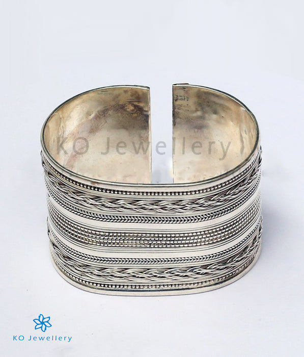 Matsya Double Motif Silver Cuff Bracelet | Polki Stones | Paksha - Paksha  India