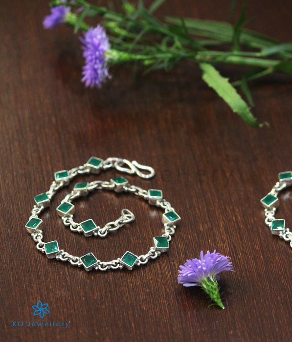 The Pahal Silver Gemstone Anklets (Green)