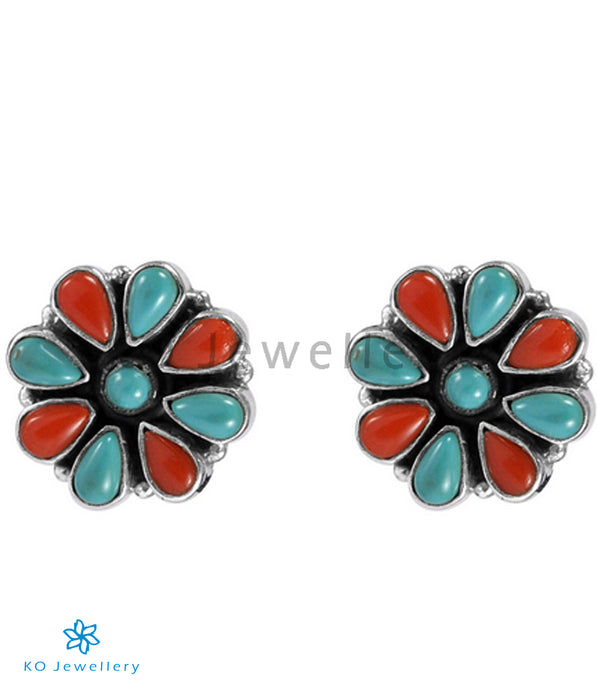 The Adit Silver Gemstone Earrings (Coral)