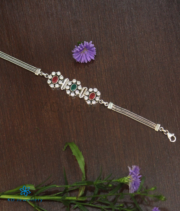 The Utpala Silver Gemstone Bracelet (Red/Green)