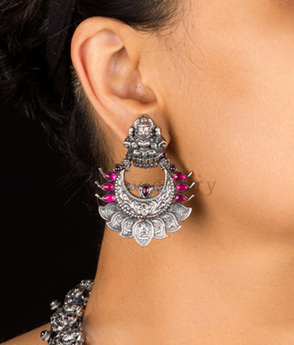 The Padmakshi Antique Silver Chand Bali (Oxidised)
