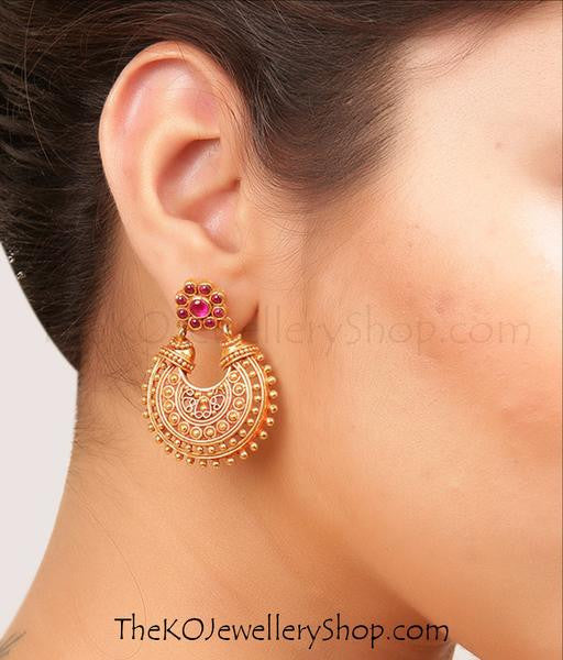 Gold Plated chandbali Jhumka Earrings | American Diamond CZ Bridal bal – Indian  Designs