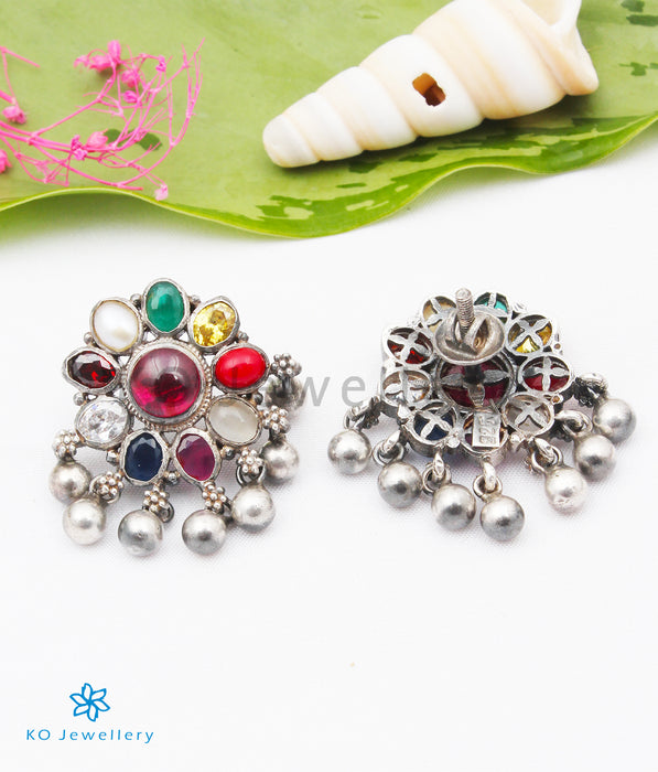 The Anvi Silver Navratna Earrings (Oxidised)