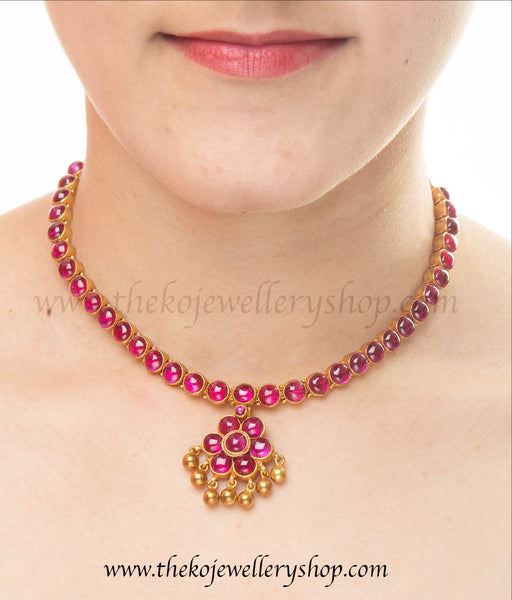 Kemp stone Addigai classic south indian pure silver gold dipped necklace