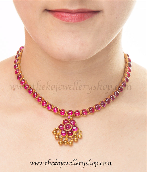 Kemp stone Addigai classic south indian pure silver gold dipped necklace