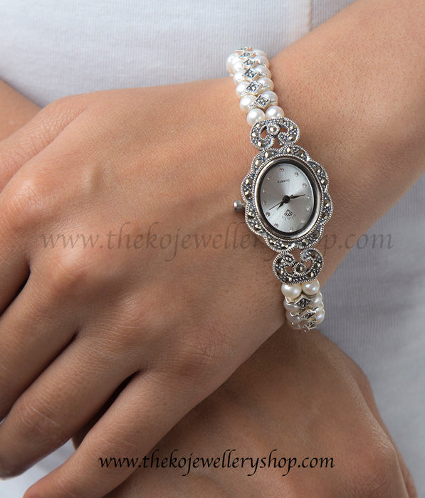 Shop online for women’s silver  pearl watch
