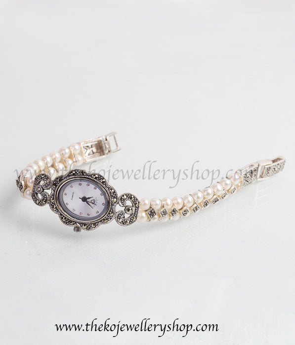 Buy online hand crafted silver pearl watch for women
