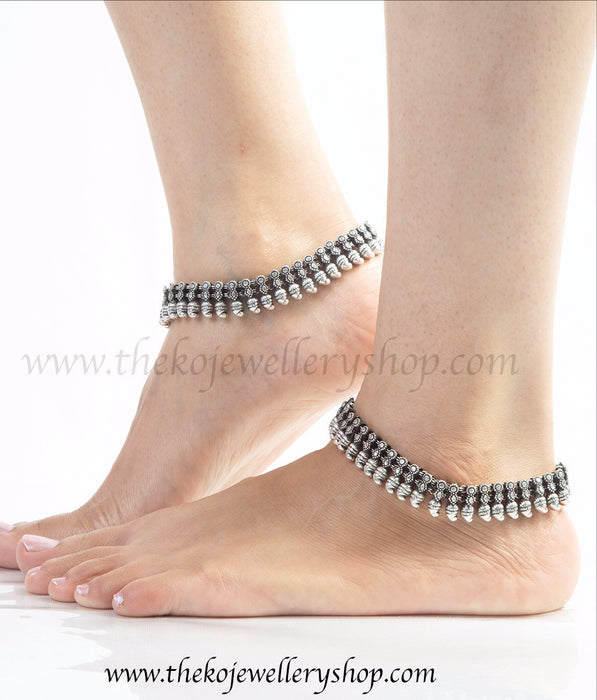 The Paisley Silver Oxidised Anklets