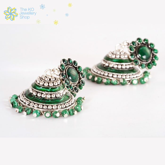 The Nritya Silver Enamel Jhumka - KO Jewellery