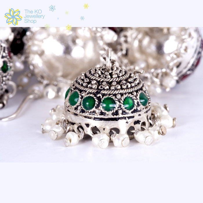 The Katyayani jhumka - Green - KO Jewellery