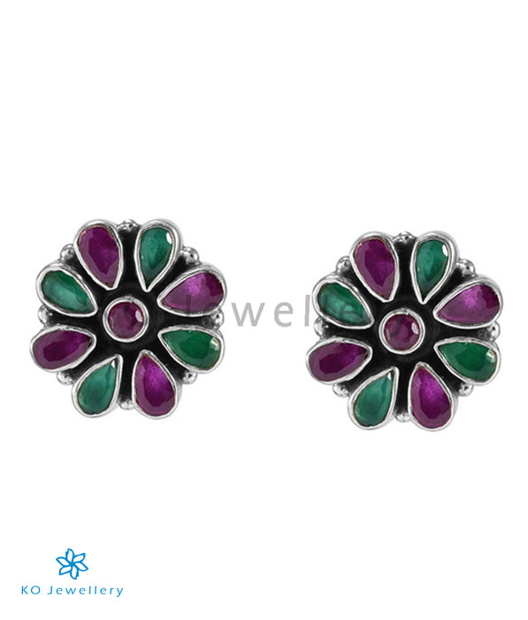 The Adit Silver Gemstone Earstuds (Green/Red)
