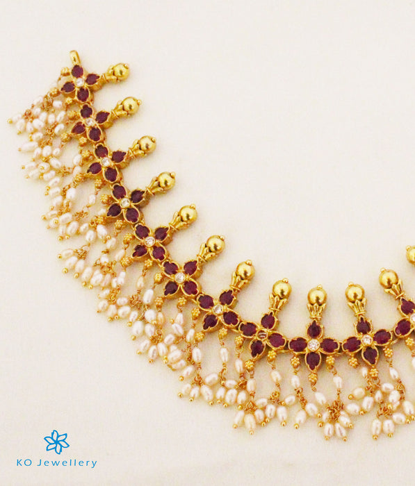 The Shriya Silver Pearl Necklace (Red)