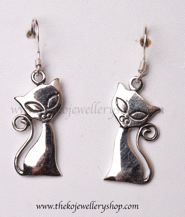 silver kitty earrings for girls shop online