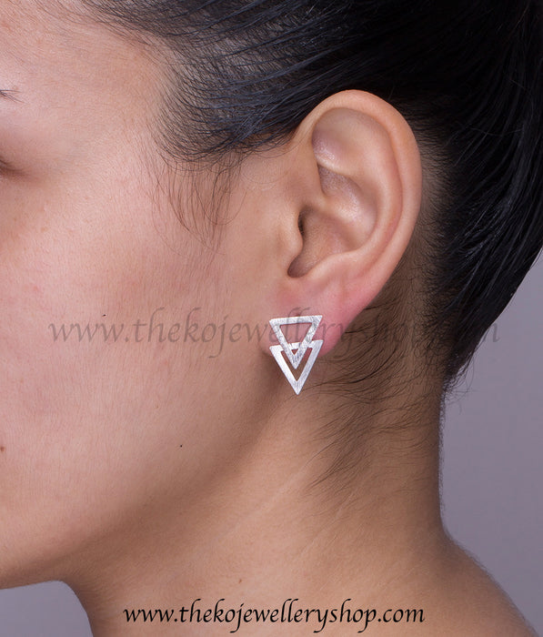 Online shopping pure silver triangle shaped ear studs