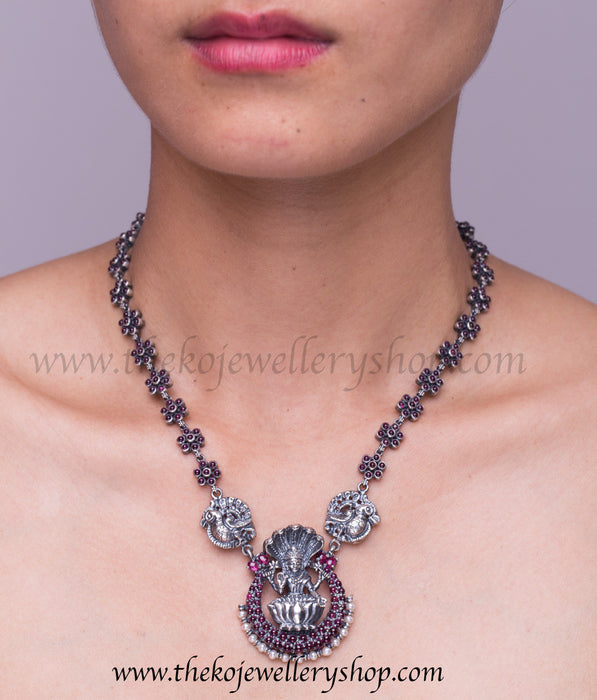 925 sterling silver ganesha and peacock motif necklace
