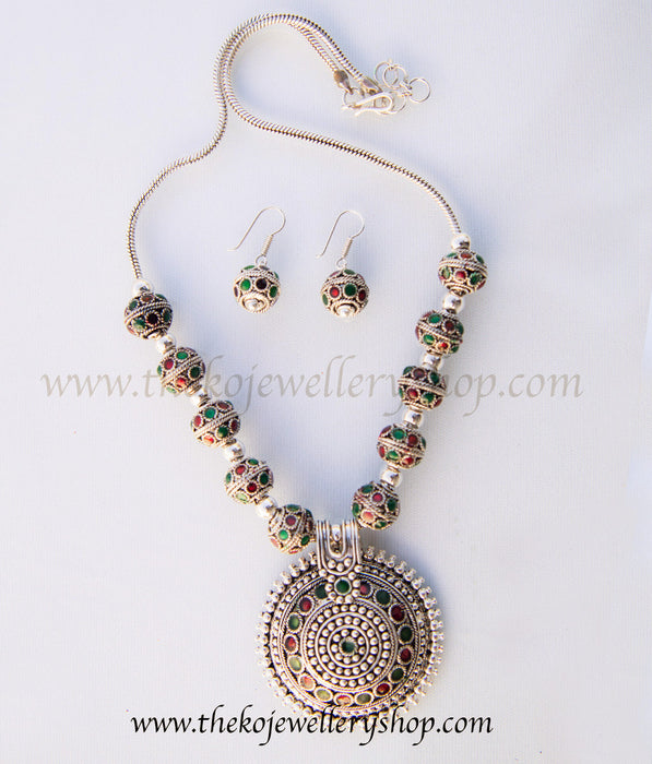 Hand crafted silver necklace set shop online