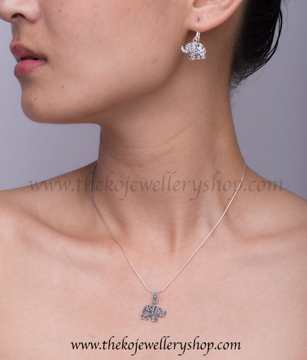 Buy online hand crafted silver elephant pendant set