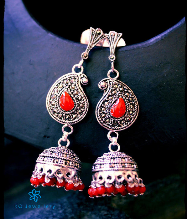 The Madhulika Red Silver Jhumka - KO Jewellery