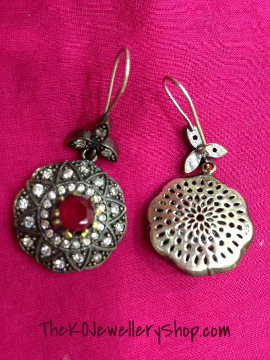 The Tanisha SIlver Pendant Set- Red - KO Jewellery