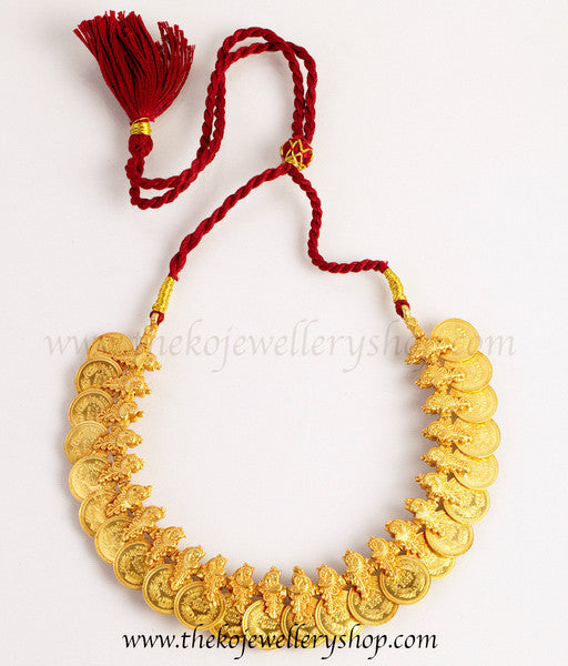 Traditional kasu mala designs temple jewellery pure silver gold dipped necklaces for women