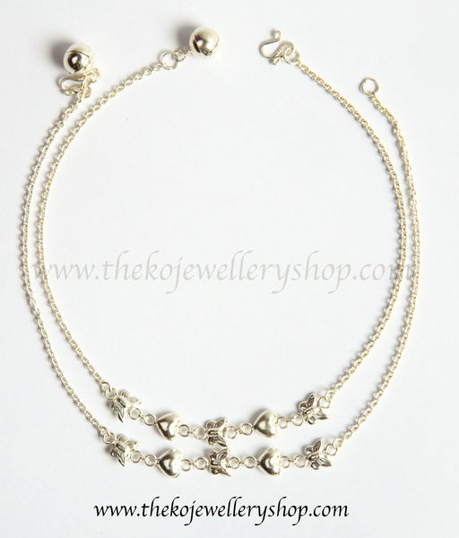 Cute hearts and butterflies silver anklets shop online