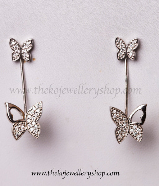 Buy online hand crafted silver butterfly ear jackets for women